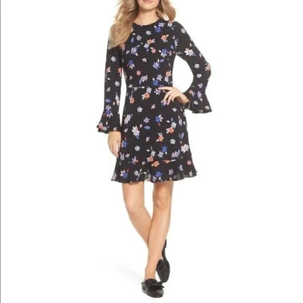 Eliza J Black Floral Ruffle Sleeve Sheath Fit & Flare Dress women's size 16W